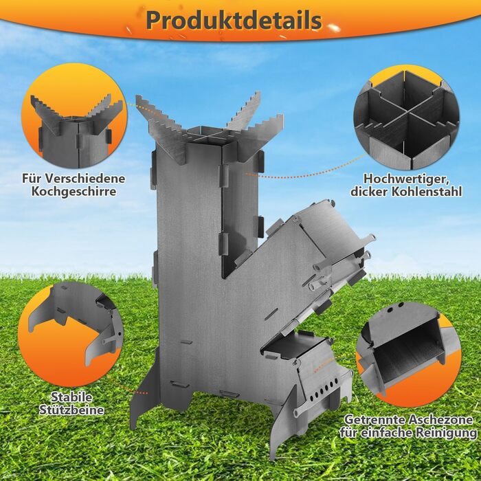 Ракетна піч з грилем та гачком для вогню, вулична ракетна піч, система підключення до мережі, сталь товщиною 3 мм, дров&39яна піч, кемпінгова піч, пелетна піч для барбекю в голландській печі