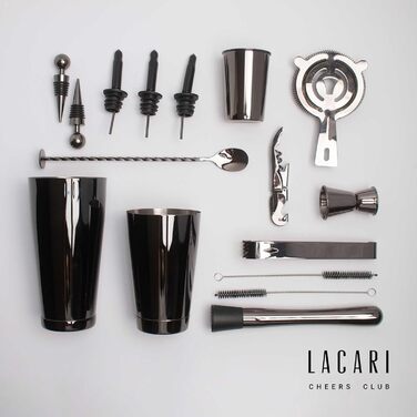 Преміум-набір бармена Lacari ORIGINAL – Boston Shaker на 17 предметів з нержавіючої сталі (чорний)