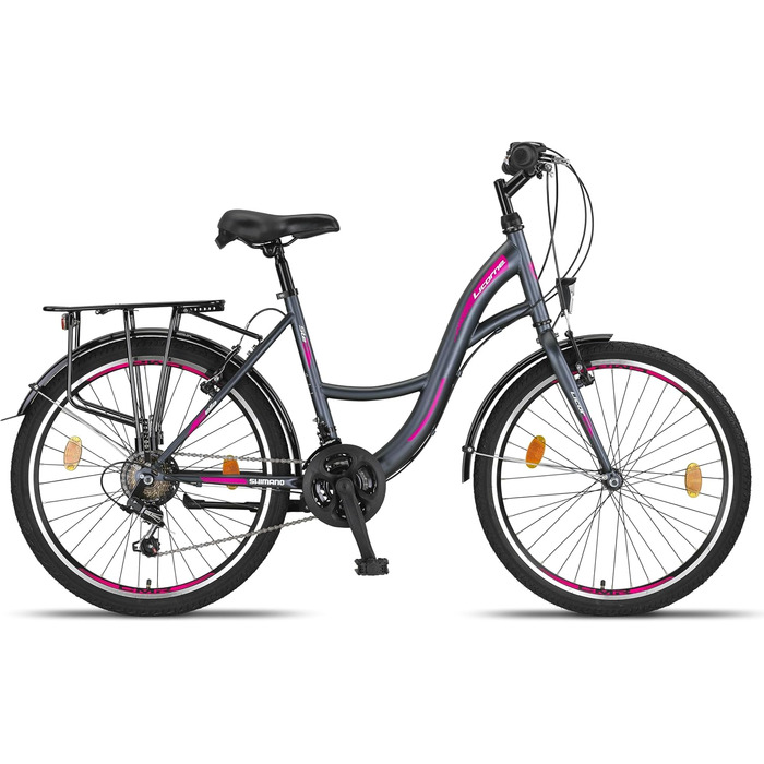 Велосипед Licorne Bike Stella Premium City Bike розміром 20&quot, 24&quot, 26&quot, 28 дюймів для дівчаток, хлопчиків, чоловіків та жінок. 21 швидкість (6 швидкостей для 20 дюймів). Голландський велосипед. Міський велосипед. Антрацит, 24 дюйми.