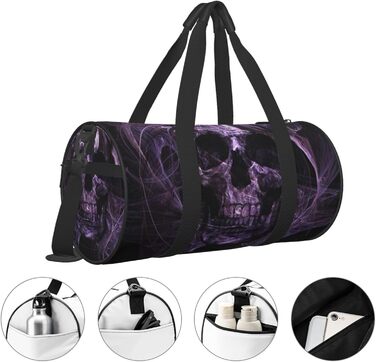 Дорожня сумка Тропічний пляж пальми, захід сонця, кругла форма, велика місткість, легка та міцна, ідеальний подарунок для подорожей, відпустки, ділових поїздок та іншого. Дизайн фіолетовий череп, універсальний розмір.