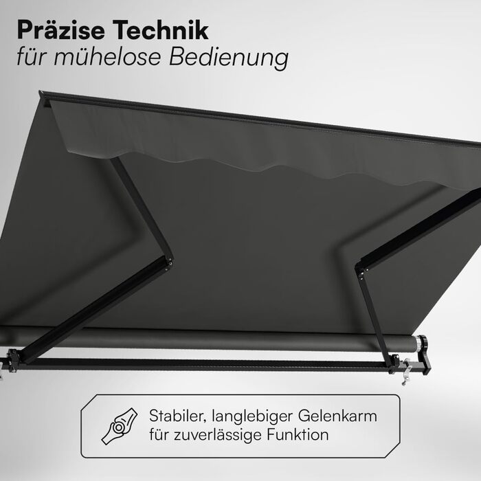 Тент STEELSØN Kestria для балкона/дахової тераси/саду 200x150 см Тент зі складними кронштейнами, непрозорий та водонепроникний Вулична рулонна штора з ручкою виготовлена з пластикової тканини Сонцезахисний тент з настінним кронштейном, антрацит