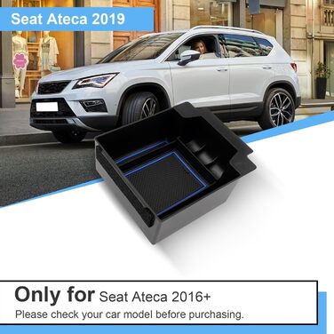 Ящик для зберігання на центральній консолі Coleya, сумісний з Seat Ateca 2016-2024, органайзер для підлокітника аксесуарів Seat Ateca, бардачок з центральним підлокітником Seat Ateca з нековзним килимком (синій)