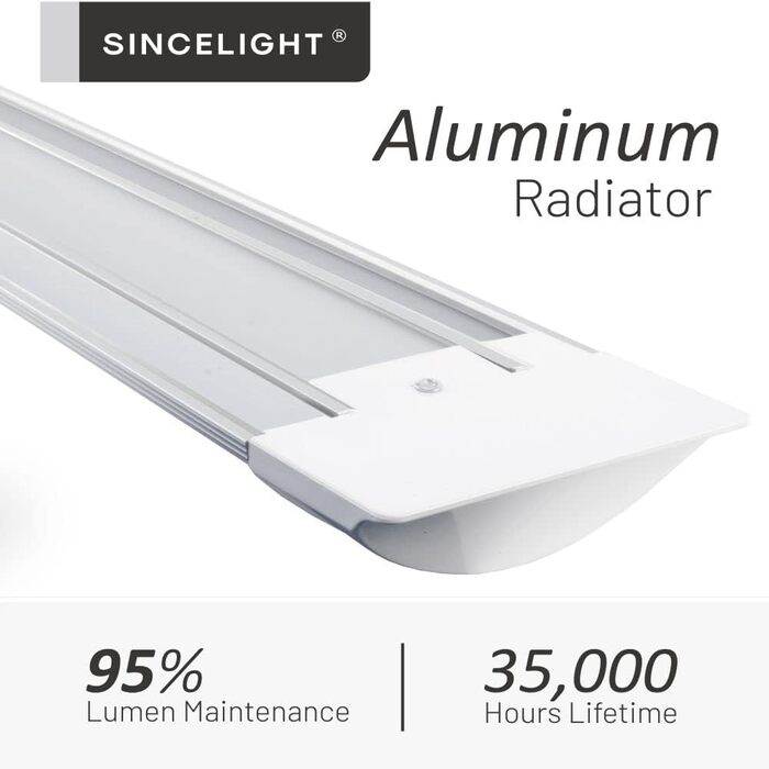 Світлодіодна стрічка SINCELIGHT 18 Вт, вбудована лампа 2 фути (60 см), стельове освітлення або настінний світильник для кухні, гаража, майстерні, ванної кімнати, складу, офісу, магазину, нейтральний білий 4000K, 1 частина нейтрального білого (4000k) 2 фут