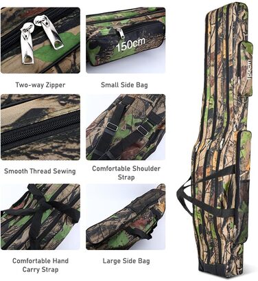 Сумка для вудки сумка для вудилища сумка для вудки на 3 відділення, 150см чохол для вудки чохол для вудки сумки для вудки водонепроникні складні інструменти для вудок, підсадки та тримачі для вудок темні камуфляжні