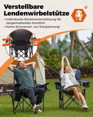 Крісло для кемпінгу KingCamp, складне, міцне, для дорослих, висота 205 кг, складні кемпінгові крісла, з регульованою поперековою опорою, сумкою-холодильником та підлокітниками, висока спинка, садове крісло, риболовля M - чорний сучасний