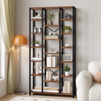 Книжкова полиця Hzuaneri, стояча полиця з 7 рівнями та 18 полицями, регульовані відкриті полиці, для вітальні, офісу, спальні, 30 x 100 x 202 см, вінтажний коричнево-чорний, BC15601B 30 x 100 x 202 см вінтажний коричнево-чорний