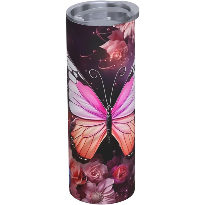 Кухоль з прямою трубочкою, принтом з метеликами та квітами, дорожній кухоль, підходить для кемпінгу, офісу та дому, 590 мл