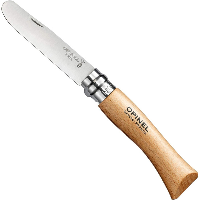 Ніж дитячий Opinel Mon Premier No. 07 в блістері, Outdoor Junior з дерев'яною ручкою матовий лакований, клинок без іржі, загальні розміри 17,5 см, 2,0, сріблясто-коричневий