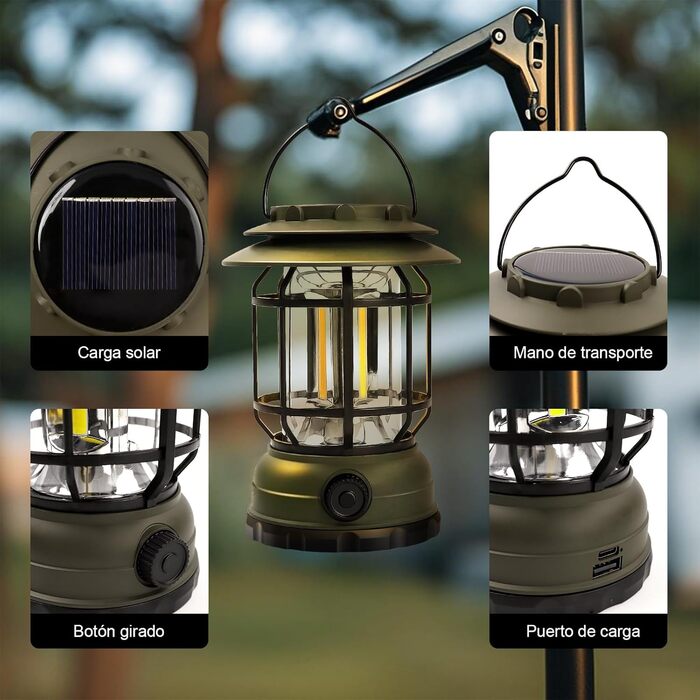 Акумуляторний кемпінговий ліхтар ExtraStar з 3 режимами, аварійне освітлення IPX4, водонепроникний для кемпінгу, походів, риболовлі, відключення електроенергії - оливково-зелений