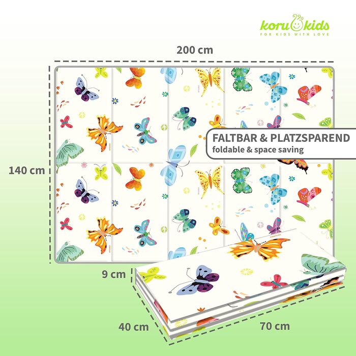 Дитячий ігровий килимок Koru Baby Kids Не забруднює навколишнє середовище Килимок для повзання Складний і водовідштовхувальний Дитячий килимок 140 x 200 x 1,1 см Зроблено в Південній Кореї Модель Butterfly