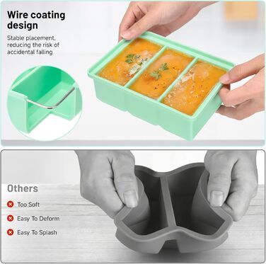 Контейнери для заморожування супів, 2 шт., силіконові кубики для супу з кришками, морозильна камера без бісфенолу А, лоток для кубиків льоду в морозильній камері для бульйону, соусу та льоду (синійзелений, 220 мл)