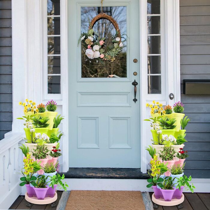 Вежа для рослин WADEO з горщиками, що штабелюються, вертикальний сад з 6 ярусами, горщик для полуниці, трав, квітів та овочів, що штабелюється, економія місця до 12 рослин (різнокольоровий)