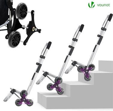 Алюмінієвий візок для покупок зі сходами, складаний, з гачком-поршнем, 6 коліс та термосумкою, водонепроникний, 58л, Чорний