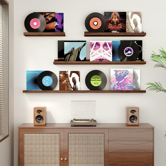 Настінна полиця, комплект з 2 шт. , 40 см плаваюча полиця з МДФ, настінна панель для рамок для картин та декору, промисловий дизайн, підходить для кабінету, спальні та кухні (вінтажний коричневий, 40 см) 40 см, комплект з 2 шт. вінтажний коричневий