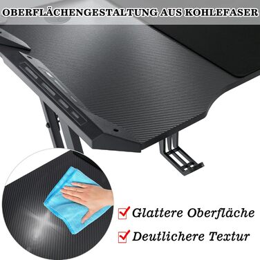 Ігровий стіл Storeo Imp, 140 x 60 см, МДФ / сталь / вуглецеве волокно, чорний