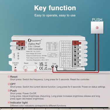 Контролер GLEDOPTO ZigBee для світлодіодної стрічки RGBCCT WRGBWW для 12 В або 24 В протестовано з Philips Hue*, Alexa Echo Plus, Homee (Pro 3в1 Rgb/Rgbw/Rgbcct)