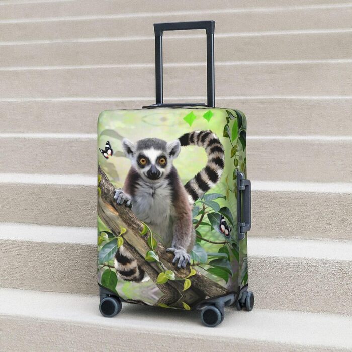 Чохол для багажу Лемур з принтом, еластичний захист від подряпин та пилу, чорний, розмір 90