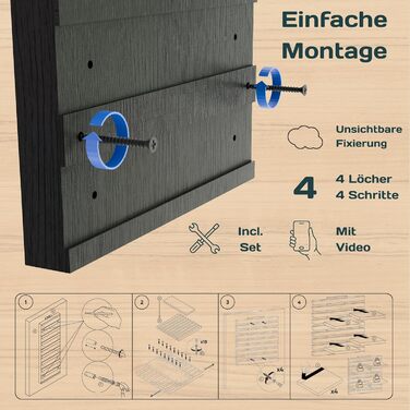 Дерев&39яна настінна полиця - Модульний комплект книжкових полиць з масиву дерева - Плаваюча полиця для вітальні, кухні та ванної кімнати - Вінтажний декор та зберігання рослин, чорний