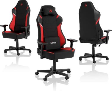 Ігрове крісло NITRO CONCEPTS X1000, ергономічне офісне крісло, обертове стільце з колесами, ігрове крісло, комп&39ютерне крісло з тканинним чохлом, вантажопідйомність 135 кг - чорне/червоне, стандартне