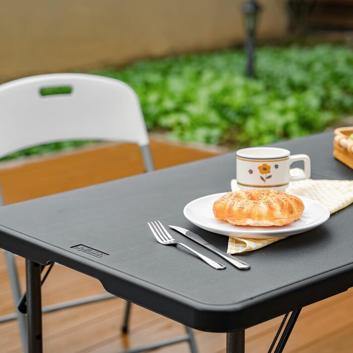 Складаний стіл 120 см портативний, регульований по висоті кемпінговий стіл, садовий стіл обідній стіл святковий стіл складний, зовнішній/критий, чорний