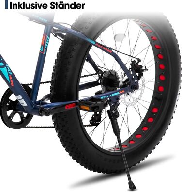 Гірський велосипед Hiland Fat Tire 24/26 дюймів з подвійними дисковими гальмами, 7-швидкісний гірський велосипед для хлопчиків та дівчаток, пляжний та сніговий велосипед, синій/зелений/білий/сріблясто-синій 26 дюймів