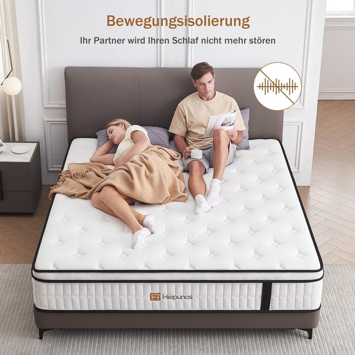 Матрац 180x200 см, пружинний матрац кишенькової форми, рівень жорсткості H3, 7-зонний пружинний матрац, ортопедичний з комфортним шаром піни з ефектом пам&39яті, розвантаження спини 26 см, 180x200x26 см