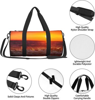 Спортивна сумка, дорожня сумка, сумка на ніч з принтом Морський захід та хвилі, чорна, універсальний розмір, сумка для подорожей