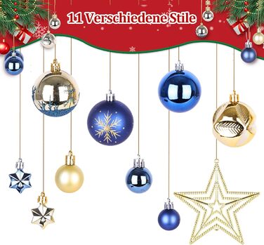 Набір різдвяних кульок із 45 предметів синьо-золоті Nexalite