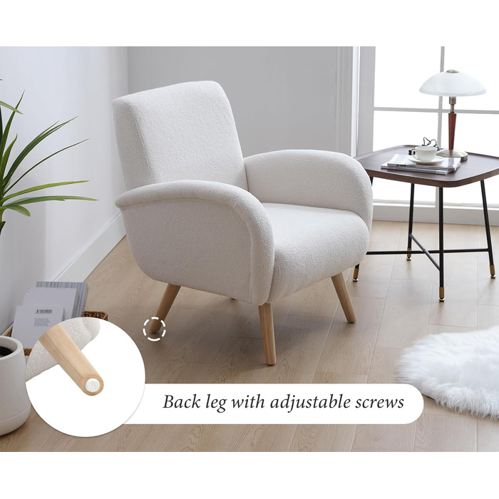 Крісло-гойдалка Chairus зі штучного хутра, крісло з відкидною спинкою для вітальні, м&39яке крісло, одномісний диван для спальні, акцентне крісло, крісло-реклайнер з дерев&39яними ніжками (біле), штучне хутро біле