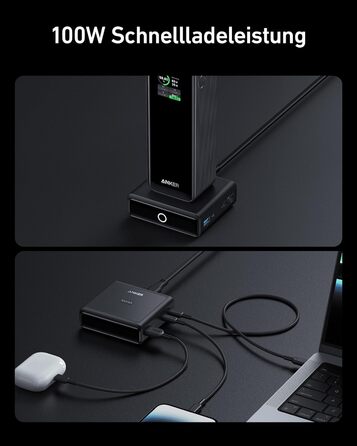 Зарядна станція Anker для Anker Prime Powerbank, потужність швидкої зарядки 100 Вт, 4 порти, для MacBook Pro/Air серії, iPhone 14/