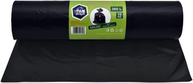 Універсальні сміттєві пакети 360 л - Комплект з 30 шт. - XXL Великі, міцні, товсті сміттєві пакети, базові - 120x150 см - 35 мкм - Чорні сміттєві пакети - Міцні сміттєві пакети - Регранульована плівка 360 л/35 мкм - Упаковка з 3 шт.