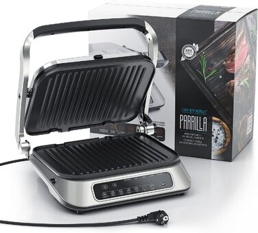 Контактний гриль Електричний гриль - Електричний настільний гриль - Бутербродниця - Мультигриль з цифровим управлінням 1900 Вт - 7 програм - Легко чиститься завдяки знімним пластинам - Нержавіюча сталь 1900 Вт B Срібло