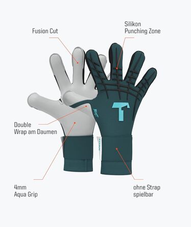 Воротарські рукавички T1TAN Beast без захисту пальців для дорослих, унісекс футбольні рукавички, професійна рукоятка 4 мм - різні розміри та кольори Petrol Beast 3.0 10