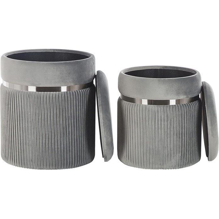 Пуф Beliani з місцем для зберігання, круглий, оксамитова тканина, світло-сірий, комплект з 2 шт., пуфики Glamour Camdenton