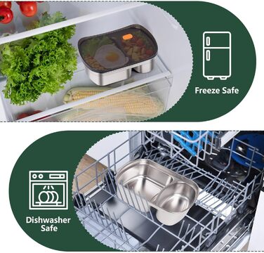 Набір ланчбоксів 2 шт. для дорослих та дітей, нержавіюча сталь 18/8, 1500 мл 1350 мл. Герметичні контейнери з відділеннями для обіду, сніданку та перекусу. Металевий ланчбокс у стилі бенто.