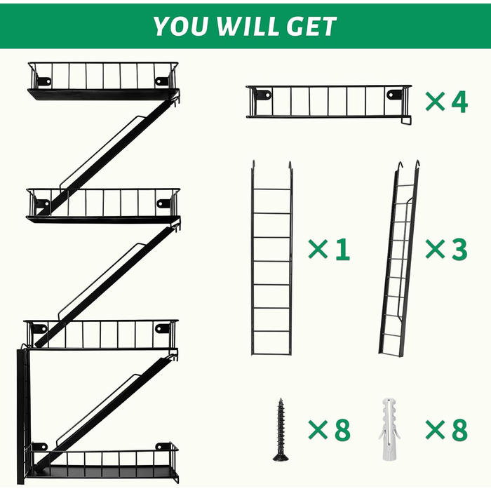 Полиця для пожежної сходи настінна плаваюча полиця Нью-Йорк металевий декоративний настінний органайзер драбина камінна книжкова полиця для вітальні (4 рівні)
