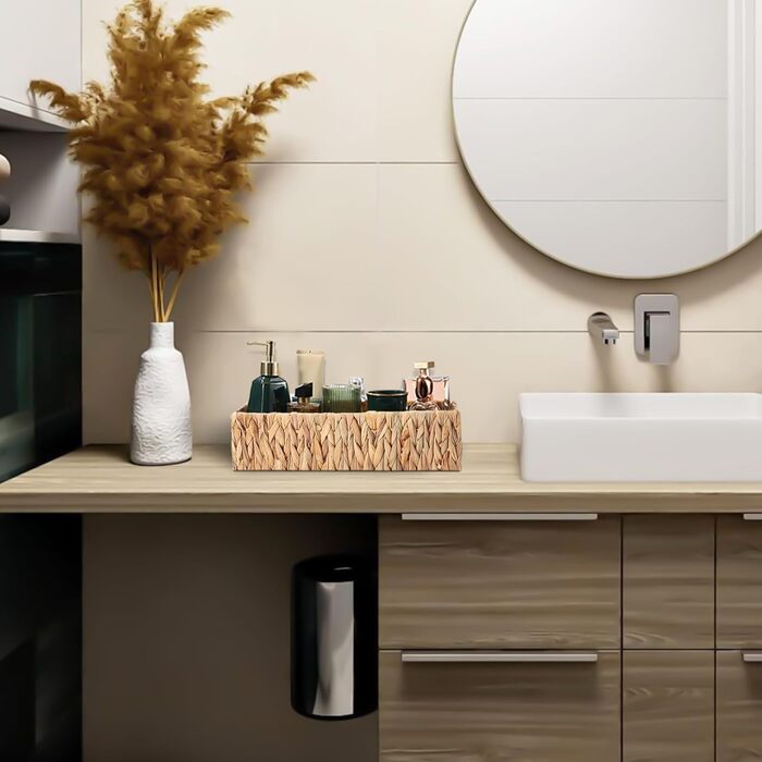 Плетені кошики для зберігання з ручками, комплект кошиків для ванної кімнати з 2 предметів з ротанга, плетені кошики з полицями ручної роботи, кошик для зберігання рушників та туалетного паперу, водяний гіацинт