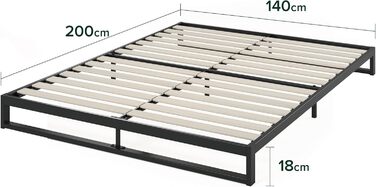 Ліжко Zinus Trisha каркас 140x200 см - 15 см низький профіль - металеве ліжко 140x200 з дерев&39яною рейковою основою - екологічно чиста упаковка та легке складання - чорний 140 x 200 см мінімалістичний