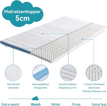 Наматрацник Storeo Basics з піни з ефектом пам&39яті з ремінцями, 140 x 200 см, товщина 5 см, білий 140 x 200 x 5 см