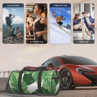 Дорожня сумка з дизайном черепа, кругла, великої місткості, легка та міцна, чудовий подарунок для походів, відпустки, ділових поїздок та іншого. Стильні зелені пальмові листки. Універсальний розмір.