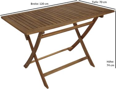 Садовий стіл DEGAMO Складаний стіл Tobago 70x120 см прямокутний, оброблений акацією, сертифікований FSC