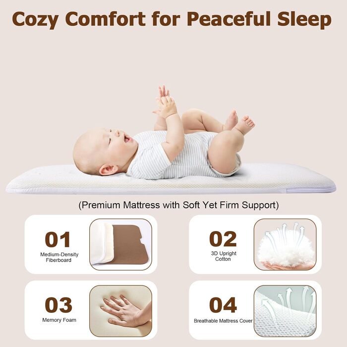 Дитяча колиска 3-в-1 &quotПоруч зі мною&quot для новонароджених, ліжко-гойдалка з бічним ліжком, дихаючою сіткою та безшумними поворотними колесами на 360 з фіксатором, регульована на 6 рівнів висоти, вівсянка