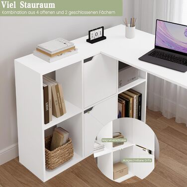 Г-подібний письмовий стіл eSituro, кутовий стіл з полицями, білий, 120x100x75 см, комп&39ютерний стіл, офісний стіл, ПК-стіл з місцем для зберігання, для кабінету, вітальні, спальні