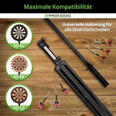Стійка для мішні для дартсу Pronomic DA-45S - Тримач для мішні - Сталева стійка для дартсу - Безступінчасте регулювання висоти, чорний колір