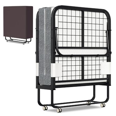 Розкладне ліжко ISOSIL 90x200 см Гостьове ліжко, розкладне з матрацом з пінопласту 13 см Гостьове ліжко, розкладне металевий каркас ліжка, розкладне ліжко на колесах, розкладне металеве ліжко, вантажопідйомність 200 кг, пилонепроникне