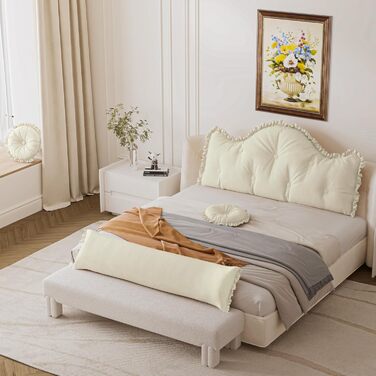 Подушка для ліжка, подушка для спини, подушка для читання для ліжка та дивана з подушкою для шиї та 2 круглими подушками, велика клиноподібна подушка з чохлом, який можна прати, ідеальна подушка для спини, на яку можна спиратися в ліжку, біла, 200*86 см