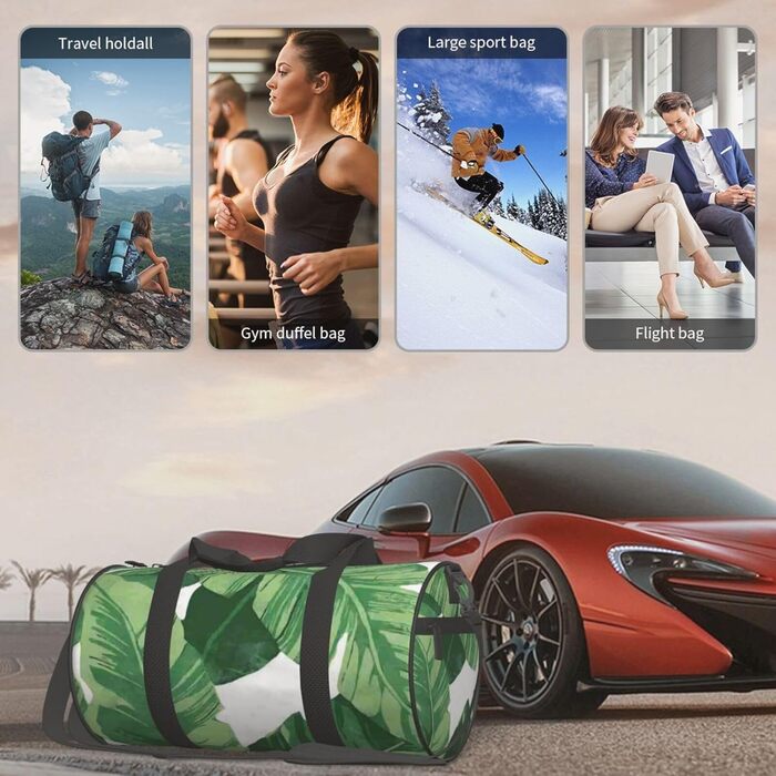 Дорожня сумка з дизайном черепа, кругла, великої місткості, легка та міцна, чудовий подарунок для походів, відпустки, ділових поїздок та іншого. Стильні зелені пальмові листки. Універсальний розмір.