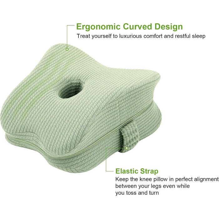 Подушка для коліна, ортопедична подушка для ніг з піни з ефектом пам&39яті при болю в стегнах, ішіасі, болю в ногах, болю в колінах, подушка для ніг вагітних для сну на боці, зелена