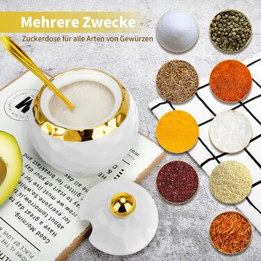 Банки для спецій, керамічна цукорниця з кришкою та ложкою для дому та кухні, альтернатива стійці для спецій та стійці для спецій д
