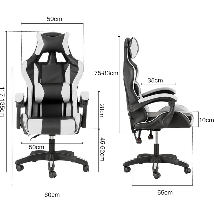 Ігрове крісло Baroni Home Gaming Chair, ергономічне офісне крісло, м&39яке ігрове крісло зі зручною регульованою спинкою, ігрове крісло з підголівником та поперековою опорою, біле